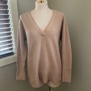 CYNTHIA ROWLEY Blush Pink Wool Blend V Neck Sweater